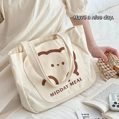 Casual Canvas Shoulder Bag for Girls - Larger Capacity Tote