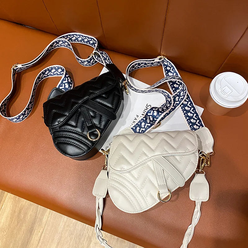 Ins Solid Embroidery Thread Saddle Bag Women's Adjustable Shoulder Strap