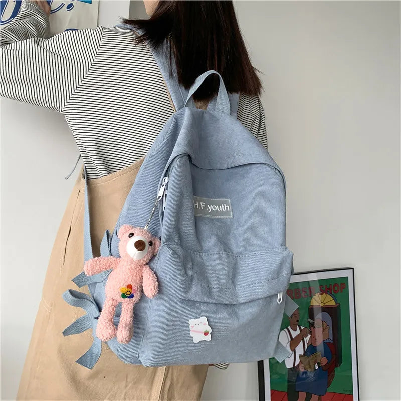 High Corduroy Women Backpack Female College Student Backpacks Junior High School