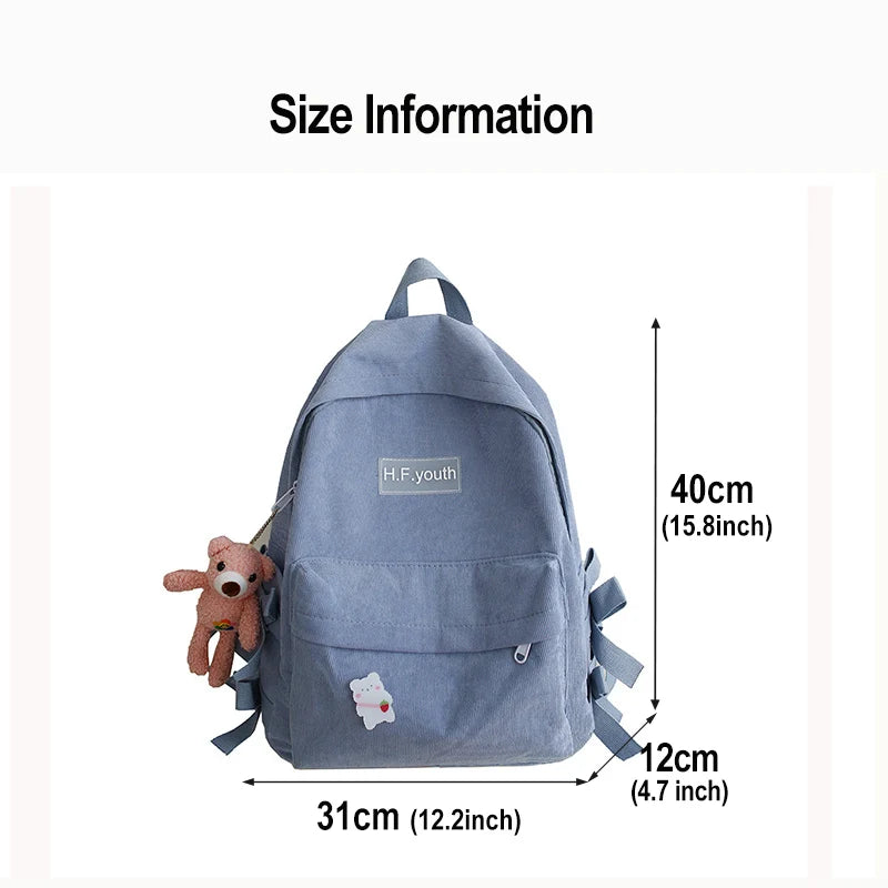 High Corduroy Women Backpack Female College Student Backpacks Junior High School