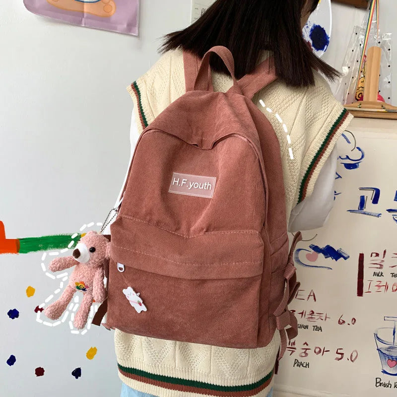 High Corduroy Women Backpack Female College Student Backpacks Junior High School