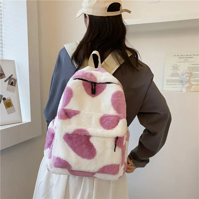 Ins Plush Backpacks Winter School Large Capacity Backpack Couple