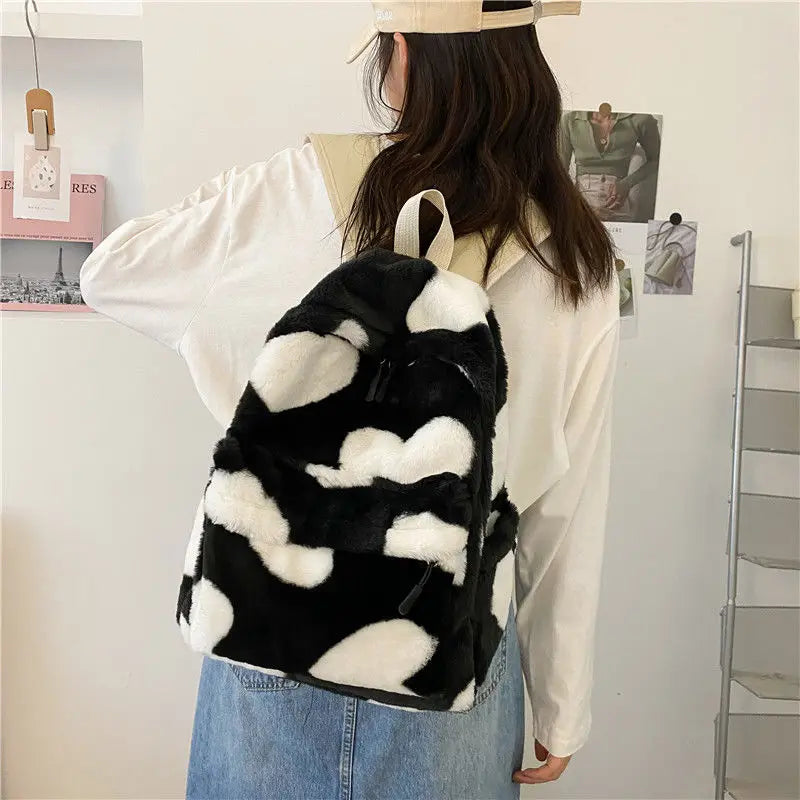 Ins Plush Backpacks Winter School Large Capacity Backpack Couple