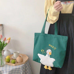 Duck Embroidery Tote Bag Large Shoulder Handbag for Women
