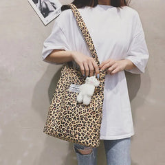 Leopard Print Canvas Shoulder Bag for Girls