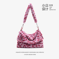 Lovely Plush Shoulder Bag Female Leopard Pink Bag