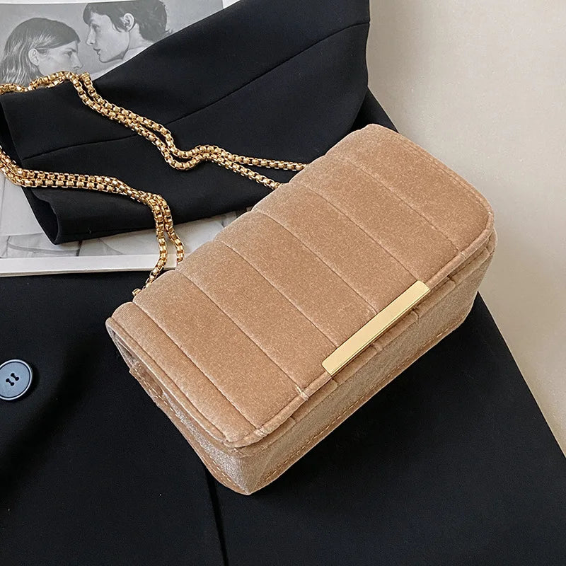 Ins Velvet Female Crossbody Bag Solid Chain Shoulder Bag
