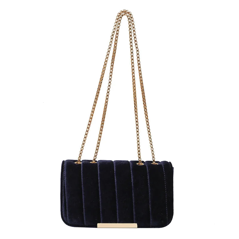 Ins Velvet Female Crossbody Bag Solid Chain Shoulder Bag
