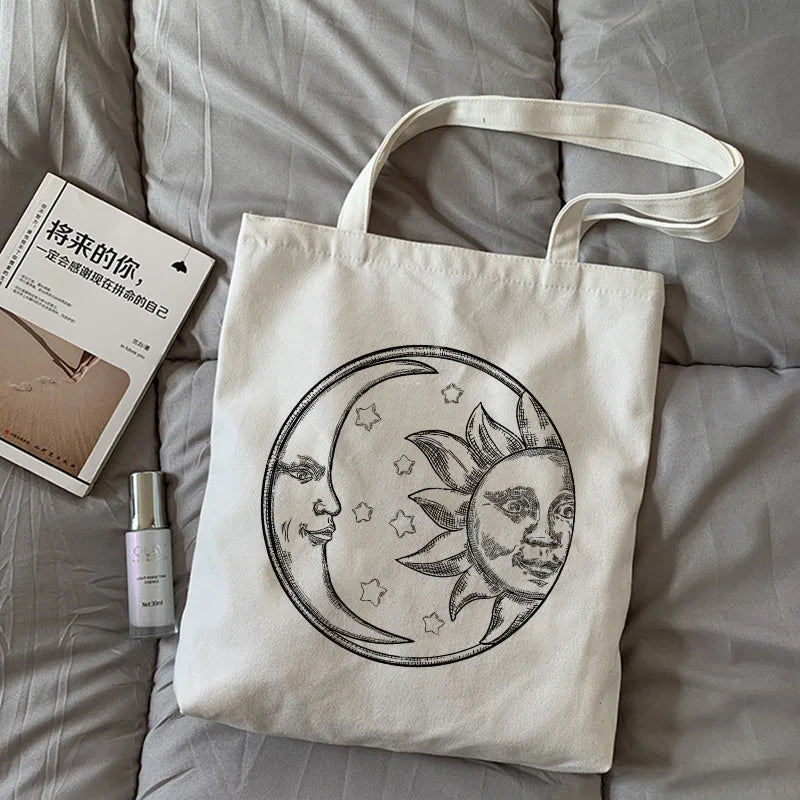 Vintage Mythical Sun Cartoon Printed Canvas Shoulder Bag
