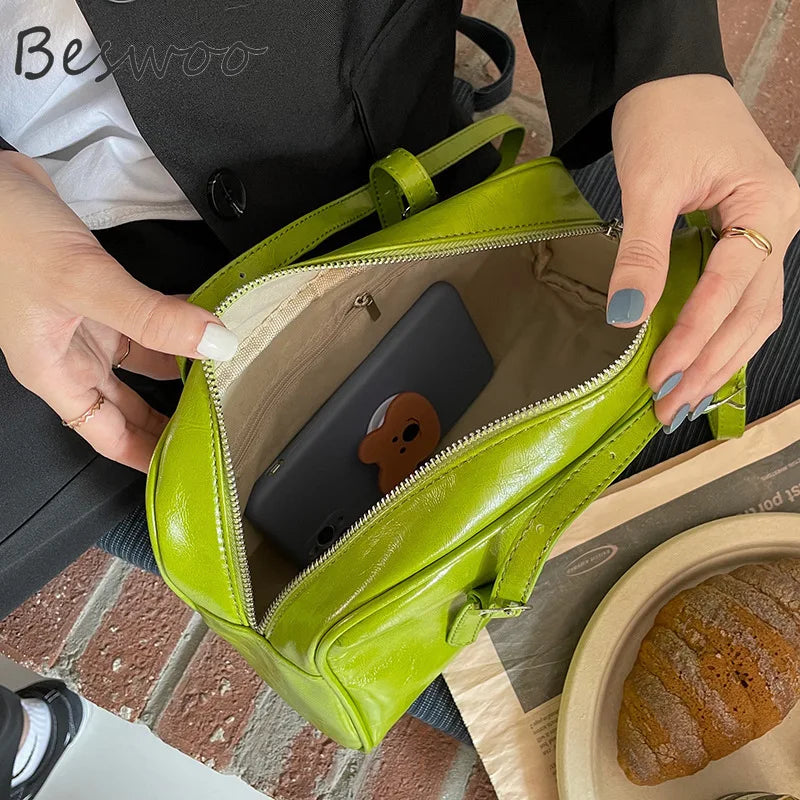 Green Leather Shoulder Bag for Women