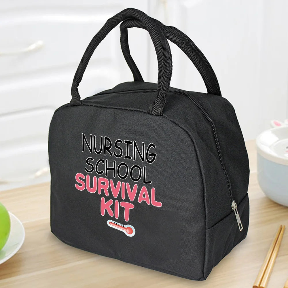 Insulated Lunch Bag Zipper Cooler Tote Thermal Bag Lunch Box Canvas Food Nurse