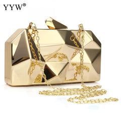 Geometry Pattern Clutch Silver Evening Bag Chain Strap Wallet Pouch
