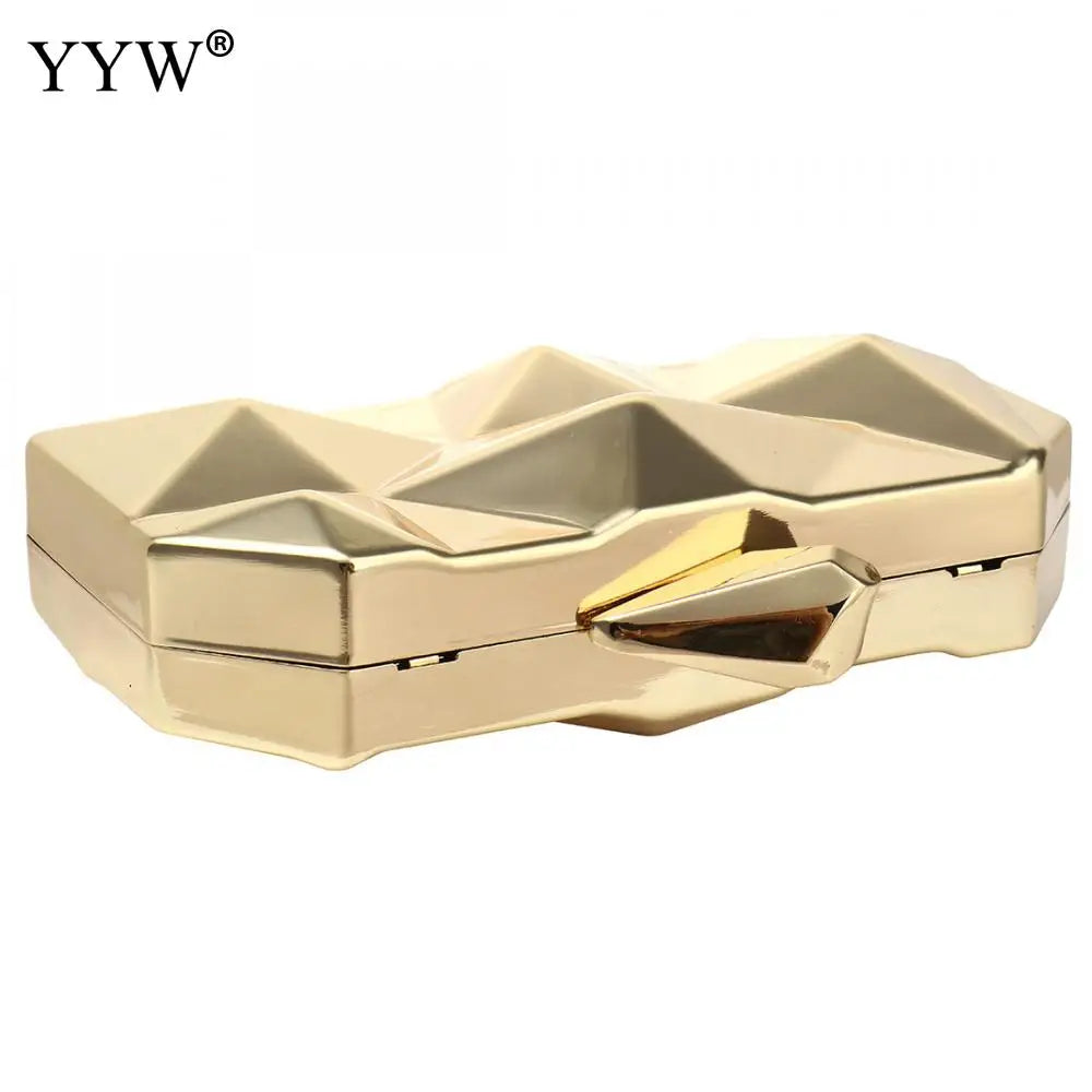 Geometry Pattern Clutch Silver Evening Bag Chain Strap Wallet Pouch