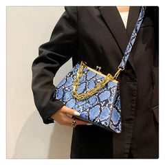 Snake Pattern Triangle Shoulder Purse Chains Women Handbag