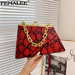 Snake Pattern Triangle Shoulder Purse Chains Women Handbag