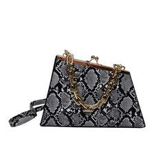 Snake Pattern Triangle Shoulder Purse Chains Women Handbag
