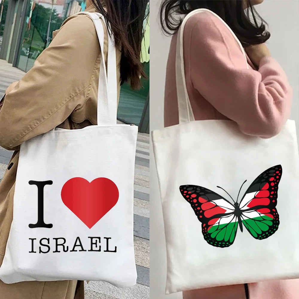 Jerusalem Map Flag Heart Al Aqsa Mosque Arabic Women Canvas Tote Bag