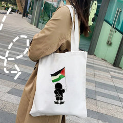 Jerusalem Map Flag Heart Al Aqsa Mosque Arabic Women Canvas Tote Bag