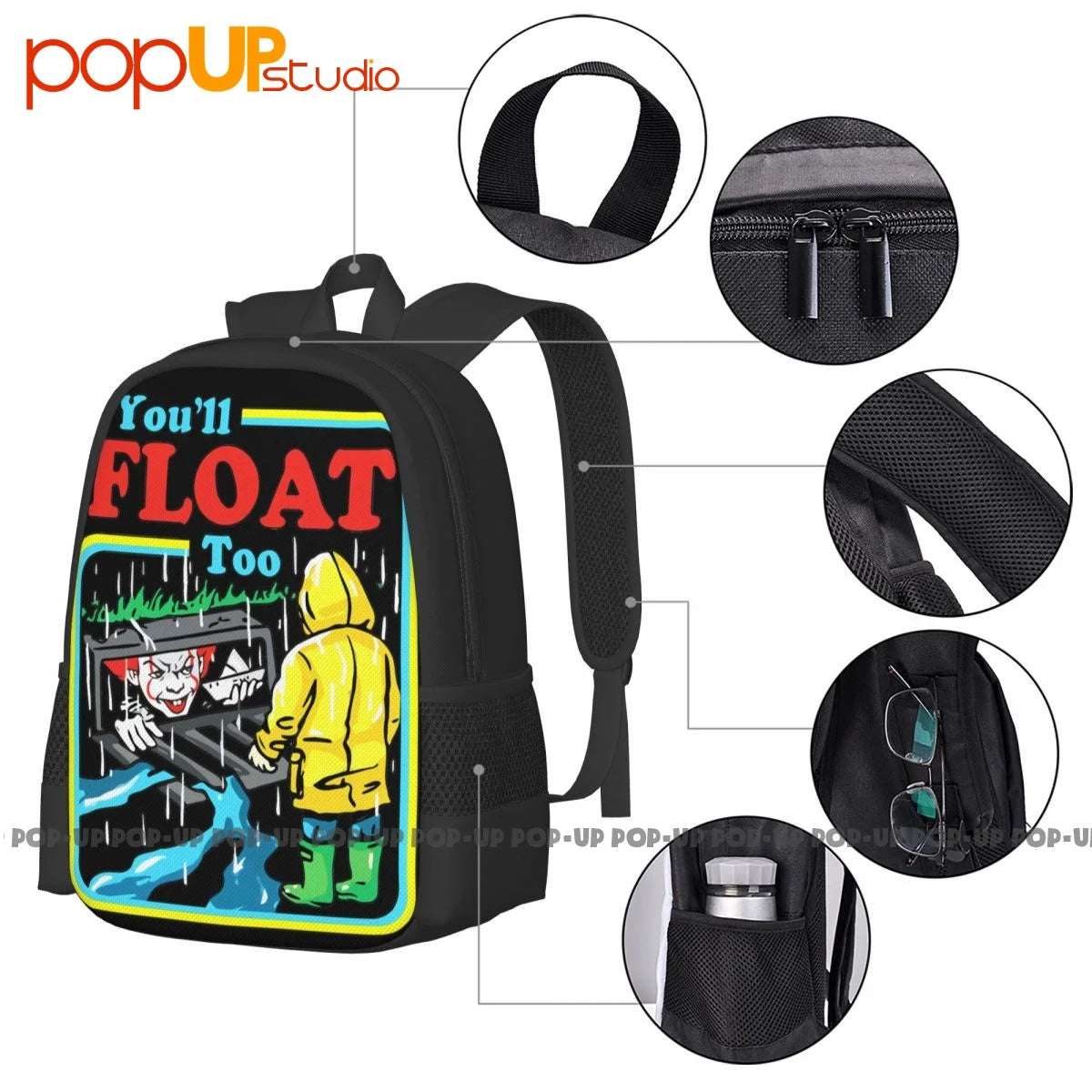 It Movie-You'Ll Float Too Pennywise Backpack Large Capacity Print Beach Bag
