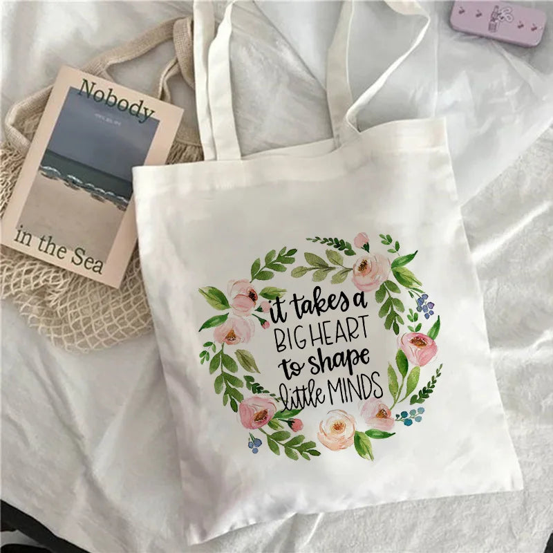 Teacher Life Canvas Shopping Tote Bag Reusable Shoulder Book Bag