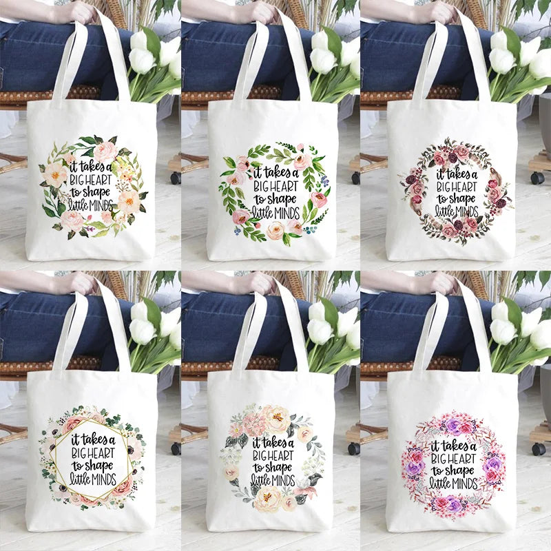 Teacher Life Canvas Shopping Tote Bag Reusable Shoulder Book Bag