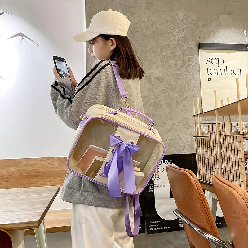 Clear Ita Bag Backpack Crossbody Shoulder Bag with Bow
