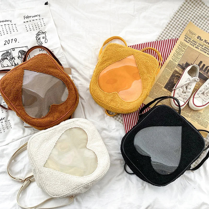 Transparent Heart Shape PVC Ita Bag Backpack Silver