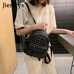 Preppy Leisure Rivet Backpack Solid Shoulder Bag