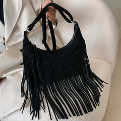 Vintage Tassel Fringe Trim Crossbody Bag Women Shoulder Messenger Purse