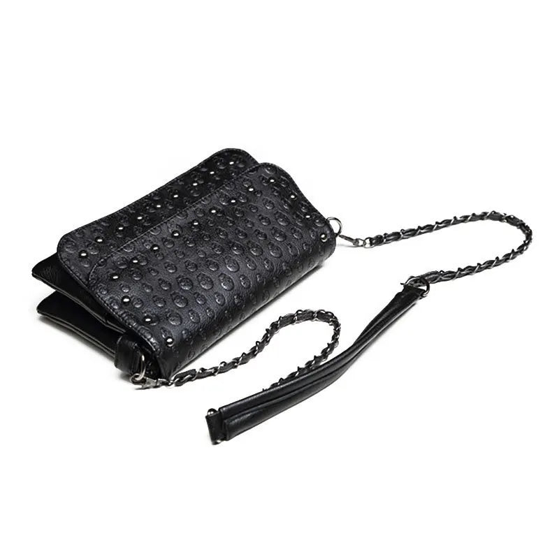 Skull Women Crossbody Bag Leather Small Skull Shoulder Bag Chain Clutch