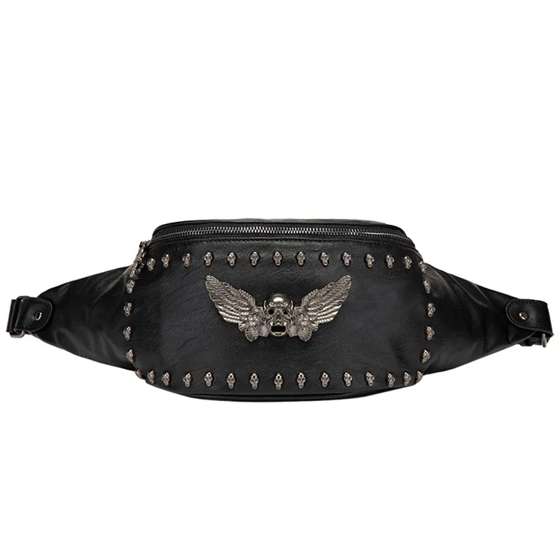 Vintage Skull Rivet Leather Waist Bag Gothic Style