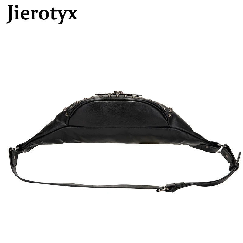 Vintage Skull Rivet Leather Waist Bag Gothic Style