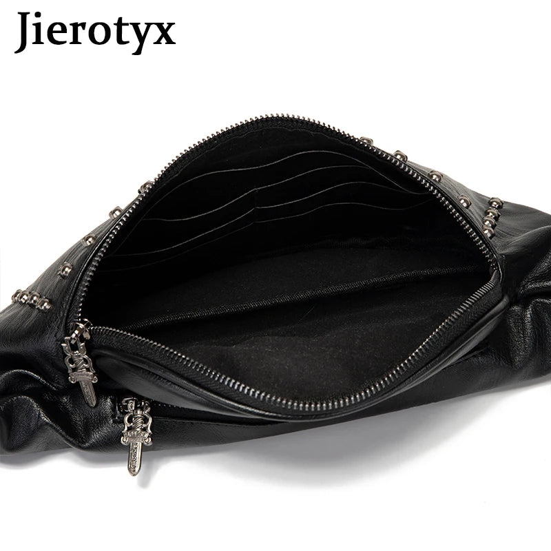 Vintage Skull Rivet Leather Waist Bag Gothic Style