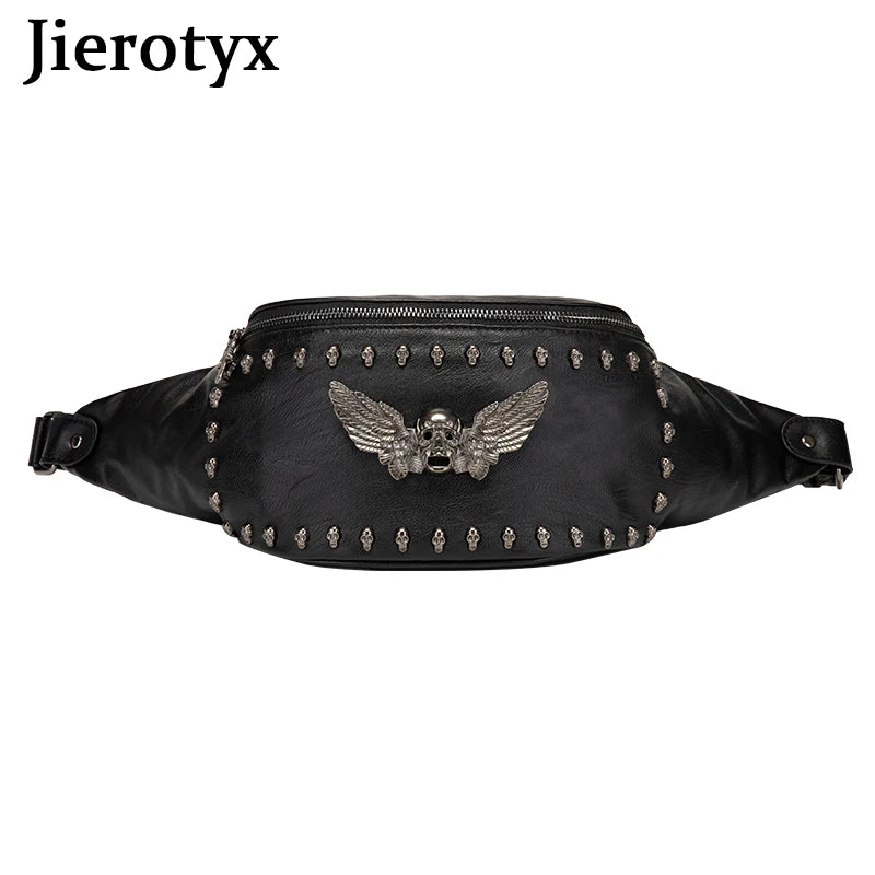 Vintage Skull Rivet Leather Waist Bag Gothic Style