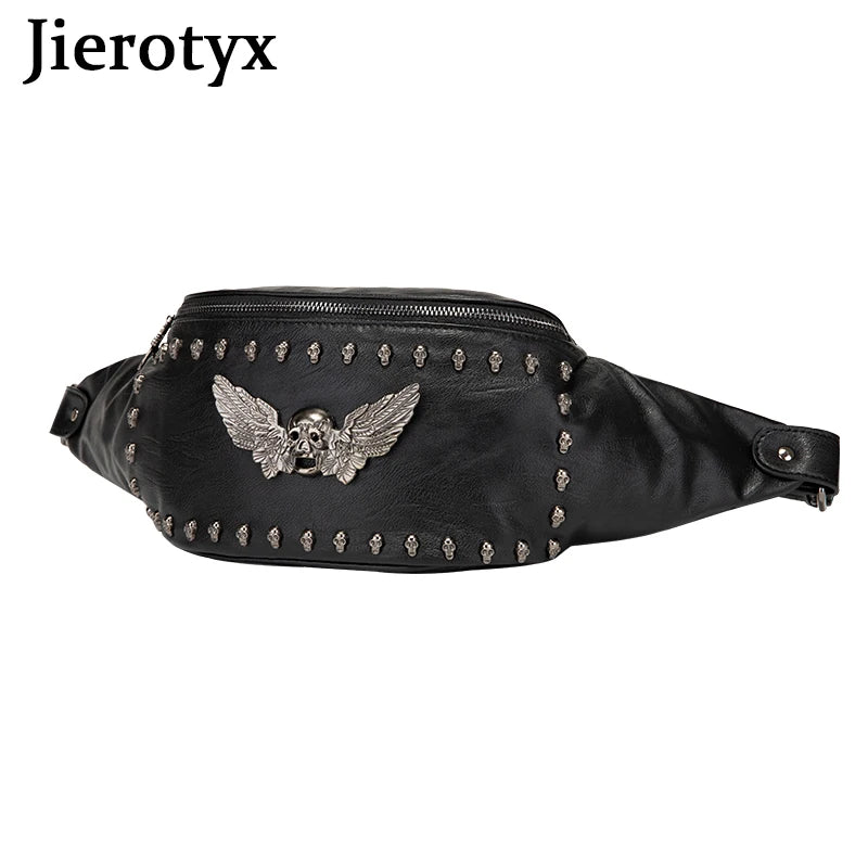 Vintage Skull Rivet Leather Waist Bag Gothic Style