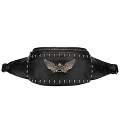 Vintage Skull Rivet Leather Waist Bag Gothic Style