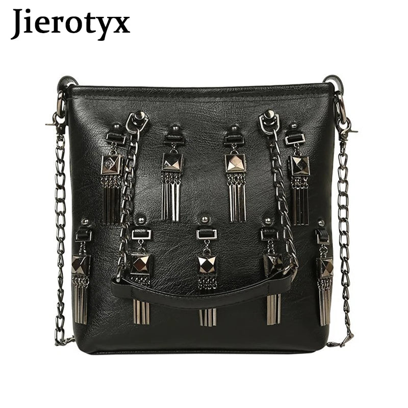 Retro Rivet Tassel Shoulder Bag for Women Chain Small Bag