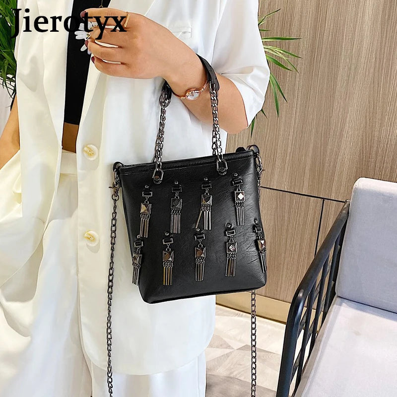 Retro Rivet Tassel Shoulder Bag for Women Chain Small Bag