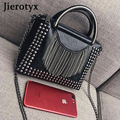 Vintage Tassel Handbag Women Crossbody Gothic Purses Studded Shoulder Bag