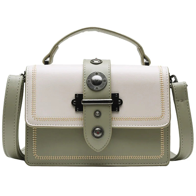 Women Square Tote Bag Contrast PU Leather Handbags