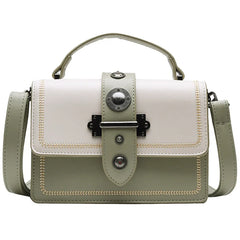 Women Square Tote Bag Contrast PU Leather Handbags