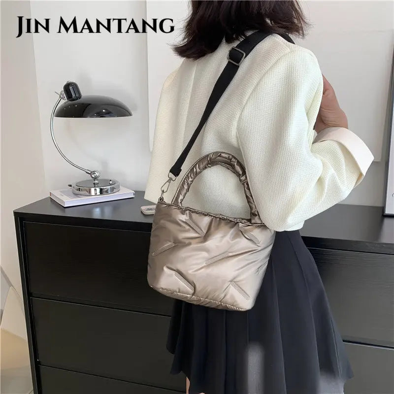 Women Down Bucket Bags Totes Space Cotton Handbag Crossbody Bags