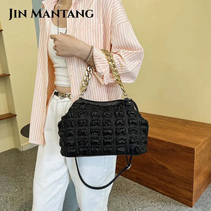 Women Acrylic Chain Handbags Prom Fold Shoulder Bag