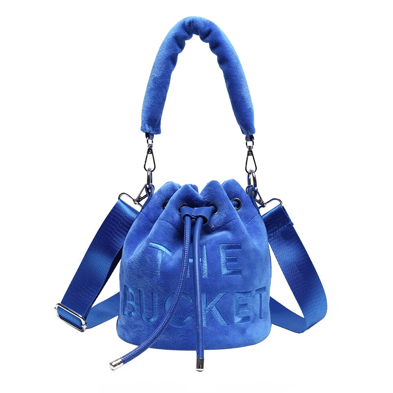 Plush Small Bucket Bag Women Soft Top Handle Tote Crossbody Bag