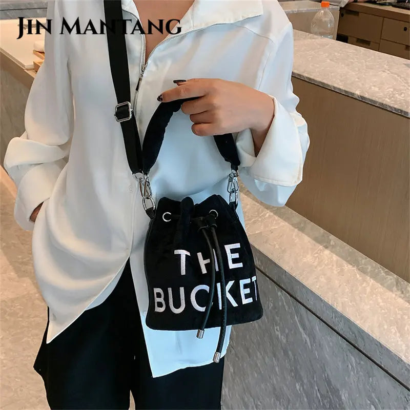 Plush Small Bucket Bag Women Soft Top Handle Tote Crossbody Bag
