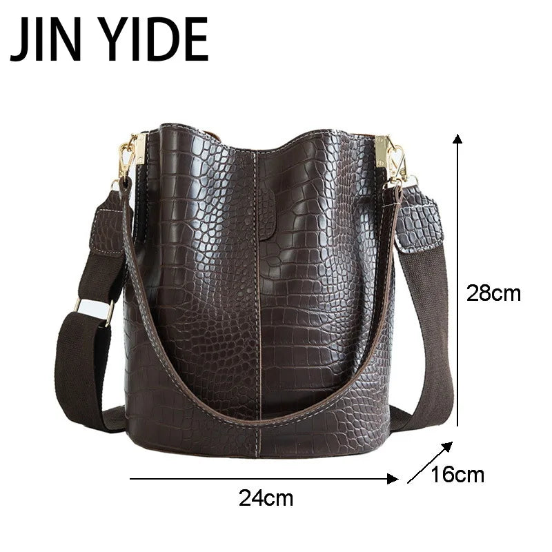Crocodile Crossbody Bag PU Leather Bucket Handbag