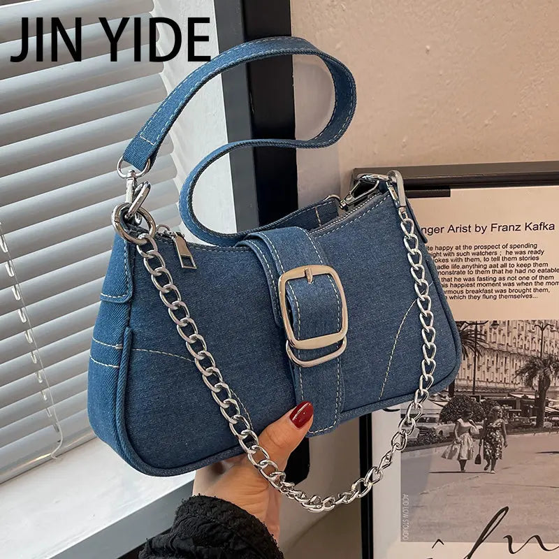 Denim Chain Tote Bag Armpit Bag for Women