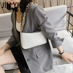 Stone Pattern PU Leather Armpit Bag with Metal Chain Shoulder Handbag