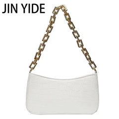Stone Pattern PU Leather Armpit Bag with Metal Chain Shoulder Handbag