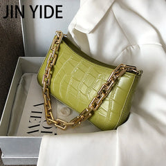 Stone Pattern PU Leather Armpit Bag with Metal Chain Shoulder Handbag